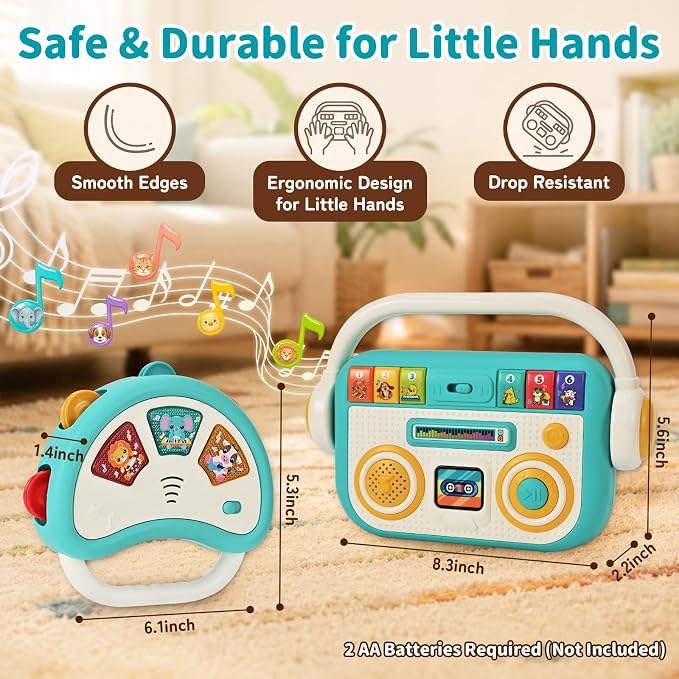 Baby Musical Toys for Toddlers 1-3, Baby Music Player & Light Up Tambourine Set 12M+, Educational Gift for Boys Girls