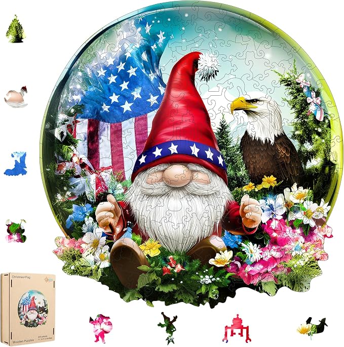 MEATRN Puzzles for Adults - Gnome, Eagle, Flag & Floral Design Inside Crystal Ball, Fun Educational Wooden Jigsaw Puzzle, Premium Collectible Art Gift for Students, 495 Pcs, 16.7x16.9 in