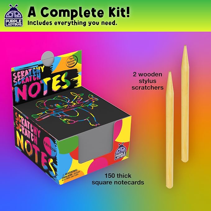 PURPLE LADYBUG Scratch Art for Kids - 150 Rainbow Scratch Art Mini Notes Arts and Craft Supplies, Crafts for Kids Ages 4-12, Summer Activities for Kids Camping & Summer Crafts