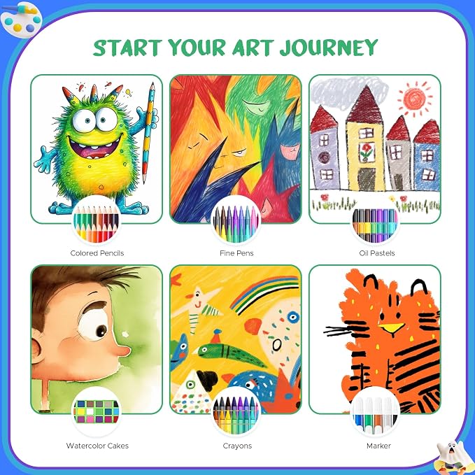 homicozy Art Supplies for Kids Ages 4-12,Mermaid Drawing Sets Art Case,Coloring Kits with Double Sided Trifold Easel,Crayon,Colored Pencil,Marker,Coloring Book,Drawing Stuffs Gifts for Girls Age 4-6-8