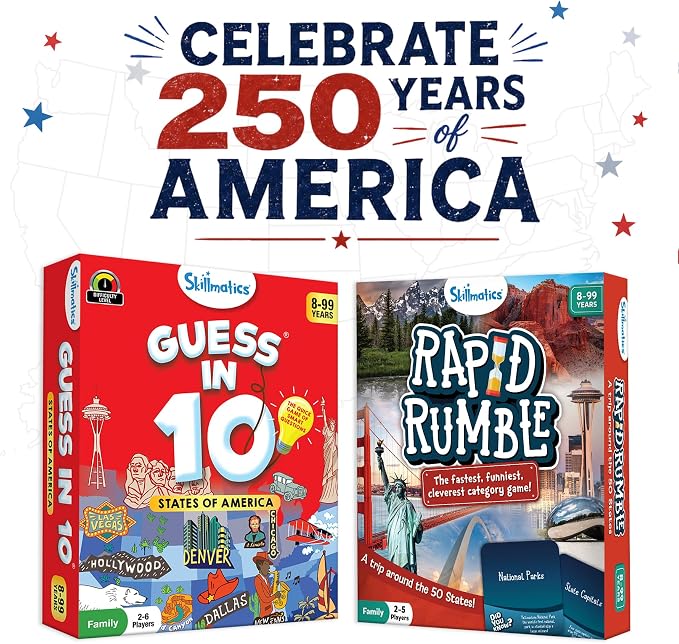 Skillmatics Guess in 10 States of America, Educational Travel Card Game for Ages 8 and Up, Boys, Girls, and Kids Who Love Board Games, Geography and History