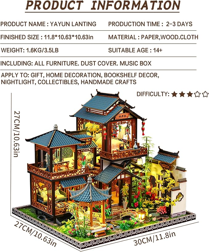 Spilay DIY Miniature Dollhouse Kit,DIY Dollhouse Kit with Wooden Furniture,Dust Proof Cover, Music Box and LED,Handmade Crafts Gifts for Birthday Christmas and Valentine's Day（P019）