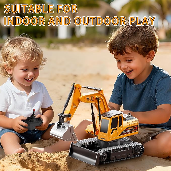 Remote Control Excavator for Boys 4-7, RC Excavator for Kids, 27 MHz Construction Trucks Vehicles Toys for Toddlers 1-3 3-5 4-7 with Metal Shovel and Light Birthday Boys Gifts