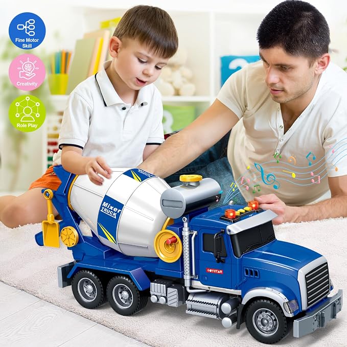 SpringFlower Toddler Trucks Toy, Large Mixer Truck Toy with Lights & Sounds, Truck Vehicle Boy Toy for 3 4 5 6 Year Old Boys, Christmas Birthday Gifts for Boys & Girls