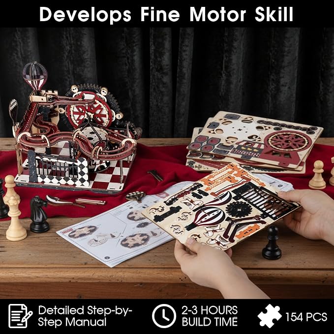 Wooden Marble Run 3D Wooden Puzzles for Adults, Mechanical Wood Marble Track - Wood Model Kits for Adults, Unique Father's Day & Graduation Gifts for Men, Dad, Teens, Desk Decor