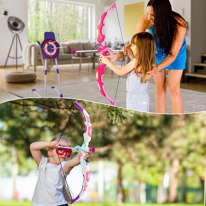 Bow and Arrow Set for Kids, 2 Pack LED Light Up Archery Set with 20 Suction Cup Arrows, Indoor and Outdoor Toy for Boys Girls Age 4-8 8-12 with Standing Target&2 Quivers, Birthday Gift 3-12 Years Old