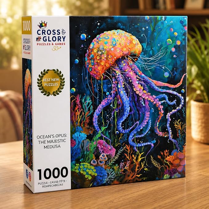 Cross & Glory | 1000 Piece Jigsaw Puzzles for Adults | Ocean’s Opus: The Majestic Medusa │ Jellyfish Puzzle │ Satin Finish Ocean Puzzle│ Ages 14+