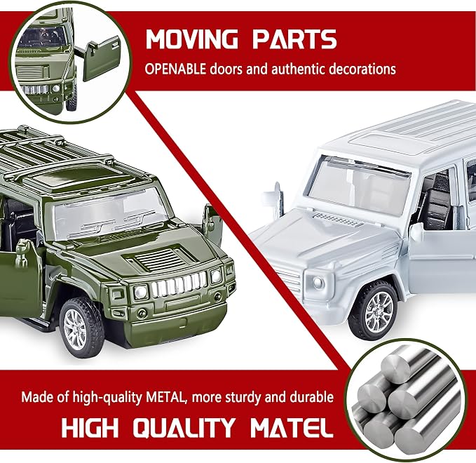 KIDAMI Die Cast Metal Toy Cars Set of 5, Openable Doors Pull Back Car Gift Pack for Kids (Private car)