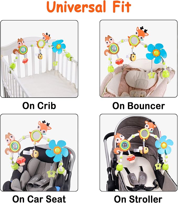 Lynncare Adjustable Arch Bassinet Toys for Infant & Toddlers, Stroller Arch, Baby Crib Toys with Fascinating Hanging for Stimulating Baby’s Senses and Developing Motor Skills