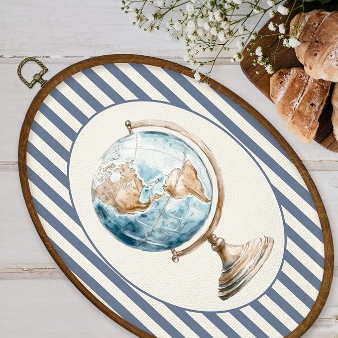 WULQYING Vintage Planet Globe Nursery Wall Art Decor, Travel Boy Nursery Travel Oval Framed Canvas Art Prints, Planet Toddler Wall Hanging Decor for Home Kids Living Room Bedroom,8.6x11.4 Inches