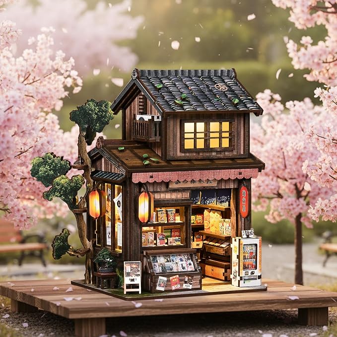 ISSEVE Japanese Book Nook Kit Kasuga Grocery Store Miniature House Kit | Bookshelf Insert Decor, Gifts for Women Book Lovers Friends Holidays, For adults Beginners, DIY Crafts Kit, 3D Wooden Puzzle