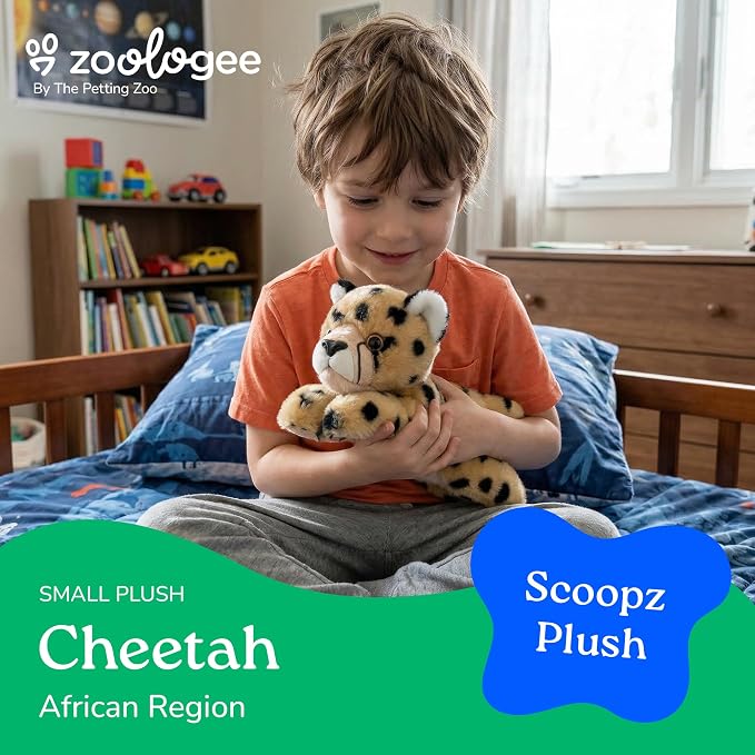 The Petting Zoo Cheetah Stuffed Animal Plushie, Gifts for Kids, Scoopz Wildlife Animals, Cheetah Plush Toy, 8 inches