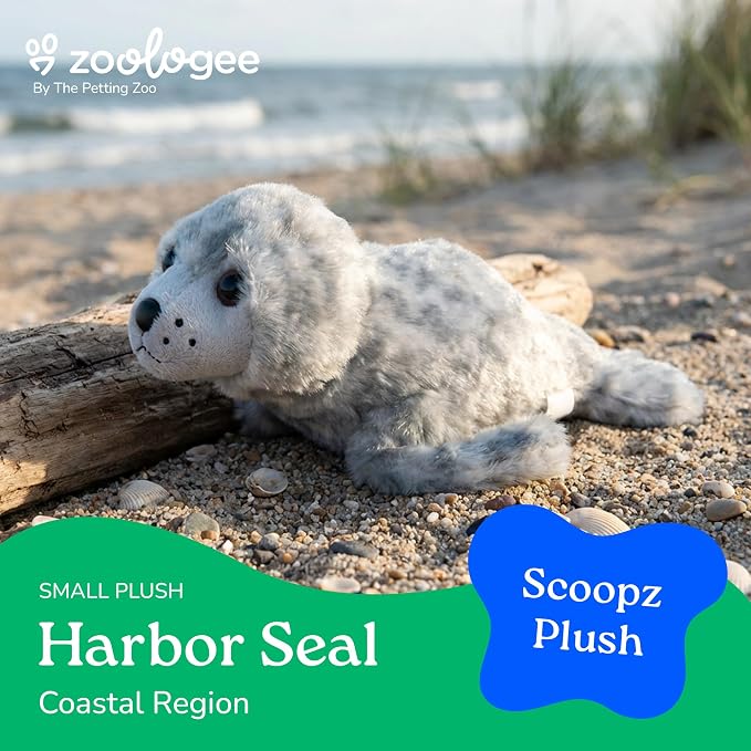The Petting Zoo Harbor Seal Grey Stuffed Animal Plushie, Gifts for Kids, Scoopz Sealife Animals, Seal Plush Toy, 10 inches