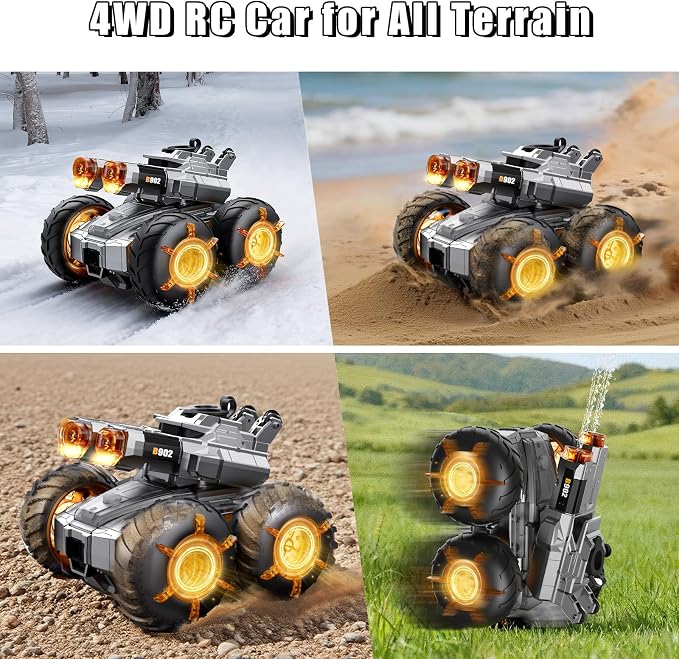 Amphibious Remote Control Car with Water Gun, Waterproof RC Monster Truck Toys 4WD All-Terrain RC Cars, Gesture Sensing Rc Stunt Car, RC Trucks Toys Gifts for 8 9 10 11 12 Year Old Boys