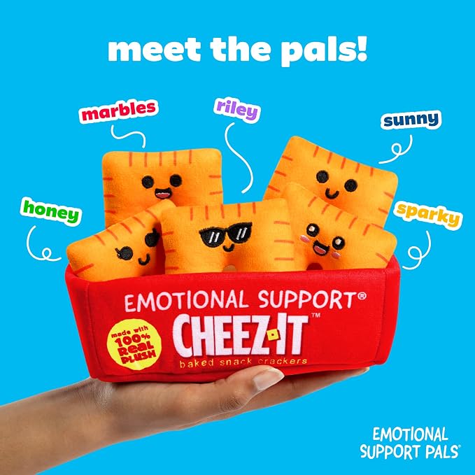 Emotional Support Pals Cheez-It™ by Relatable - Cute Stuffed Animals and Toys, Squishy Toys and Plushies, Great Gift Ideas for Loved Ones of All Ages - Includes 5 Plushies with Plush Carrying Basket