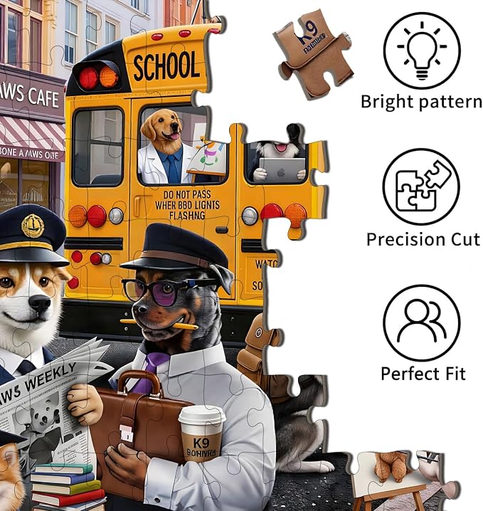 Puzzles for Kids Ages 6-8 8-10 Year Old - Colorful Bus Dog Puzzle, 200 Pieces Jigsaw Puzzles for Kids, Learning Educational Toys for Boys and Girls