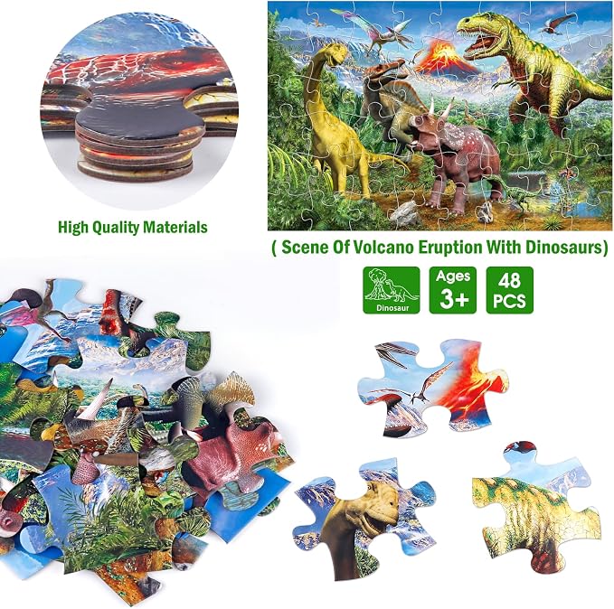 Jumbo Floor Puzzle for Kids,48 Piece Volcano Dinosaur Large Jigsaw Puzzles, Fun Educational Toy for Toddlers Ages 3-5,Preschool Learning Easter Gift for Boy Girl Ages 4-8