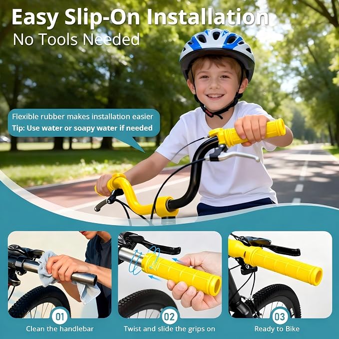 CHUNZEXI 4 PCS Bike Handlebar Grips, Rubber Bicycle Bar Grips Replacement, Non-Slip Handle Grips for Kids Bikes, Scooters, BMX, Mountain & Cruiser Bikes