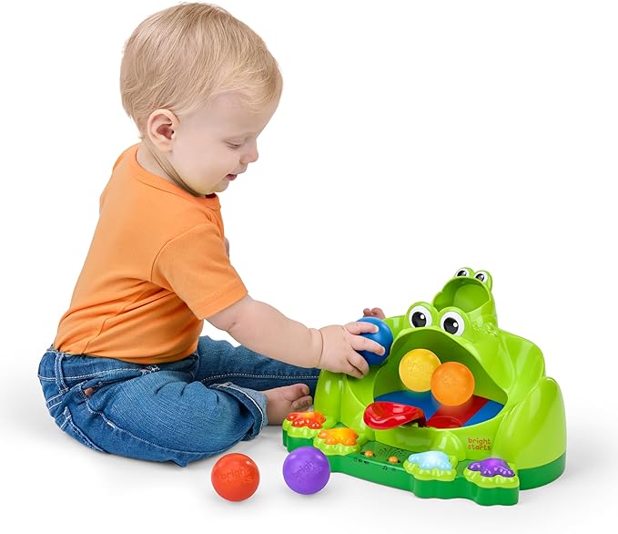 Bright Starts Poppin' Ball Frog Ball Play Toy, Launching, Bouncing & Ramp Racer Toy, Crawl and Chase, Unisex, 6 Months+