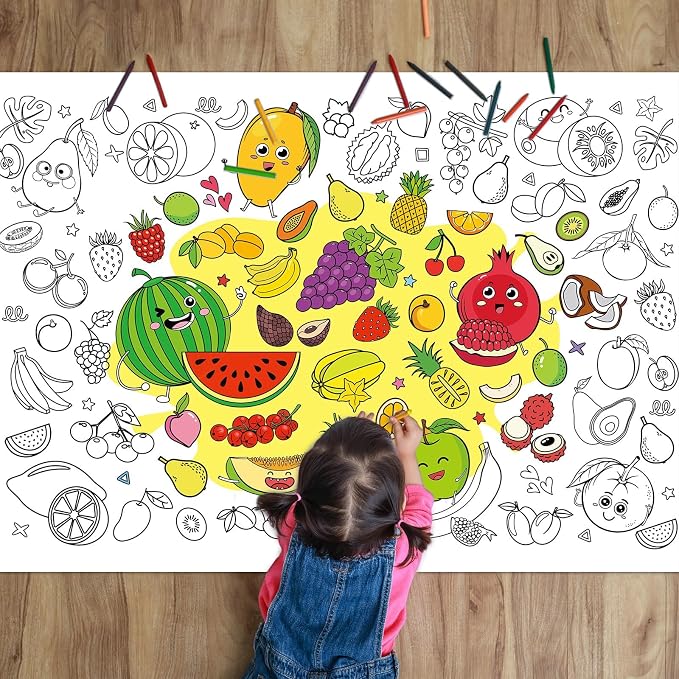 ZOIIWA Summer Fruit Coloring Poster for Giant Coloring Poster Large Fruit Coloring Tablecloth Jumbo Coloring Books for Home Birthday Party Supplies Favor 31.4 x 43.3 Inch