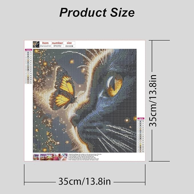 RYMILIE Black Cat Diamond Art Kits for Adults, Full Drill Butterfly Diamond Painting Kits for Adults, DIY Round Paint By Diamonds for Home Decor Gifts 14x14 Inch