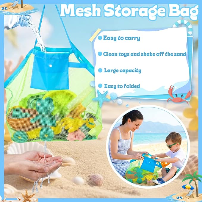 20 Pcs Beach Toys, Dinosaur Sand Toys Include Molds Foldable Bucket Mesh Storage Bag Shovels Dump Truck, Summer Sand Toys for Toddlers Kids