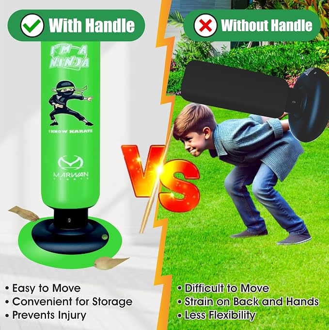 Marwan Sports Ninja Kids Punching Bag — Inflatable Sensory Toy & Birthday Gift for Boys & Girls Ages 4-12, 63" Freestanding 5-in-1 Kit, Indoor Apartment-Quiet Sensory-Friendly Active Play