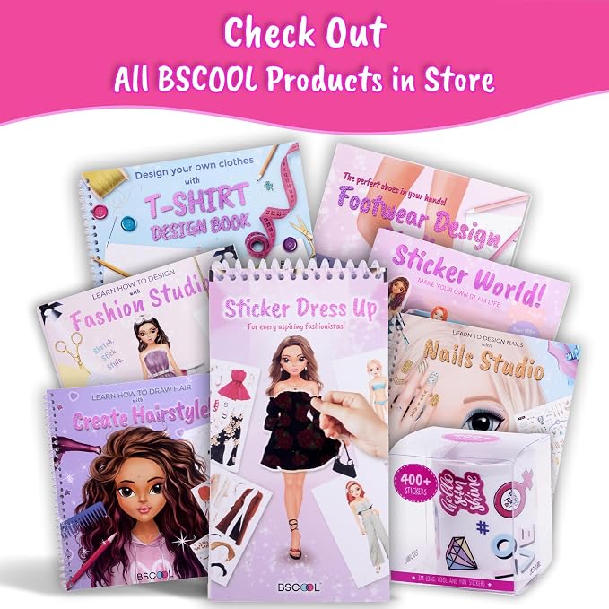 BSCOOL - Drawing, Coloring & Activity Book. Nail Design Book with Stickers and Guides. Fashion Design Sketchbook for Kids 5 and up. Little Designer Book - Nail Sticker Book. Gift for Girls