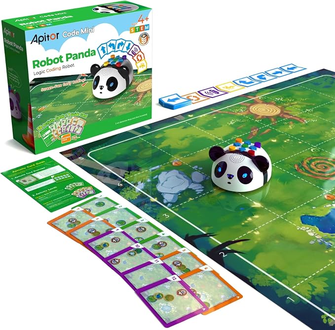 Apitor Robot Panda Coding Robot Activity Set - 48 Pieces, Screen-Free STEM Learning Toy with Smart Sensing & Loops, Educational Programming Gift for Kids Ages 4-5