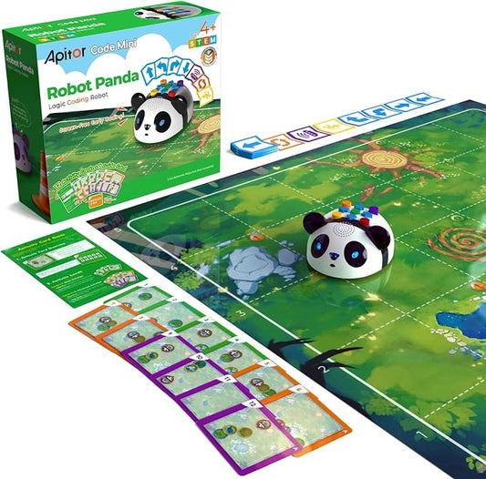 Apitor Robot Panda Coding Robot Activity Set - 48 Pieces, Screen-Free STEM Learning Toy with Smart Sensing & Loops, Educational Programming Gift for Kids Ages 4-5