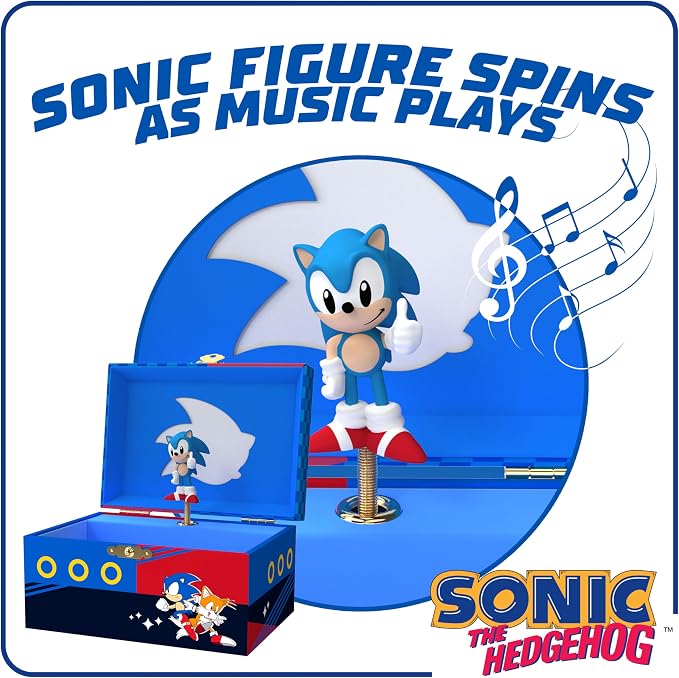 Sonic Jewelry Box for Girls Musical Jewelry Box with Spinning Sonic Figurine, Sonic Toys for Kids Ages 3-5