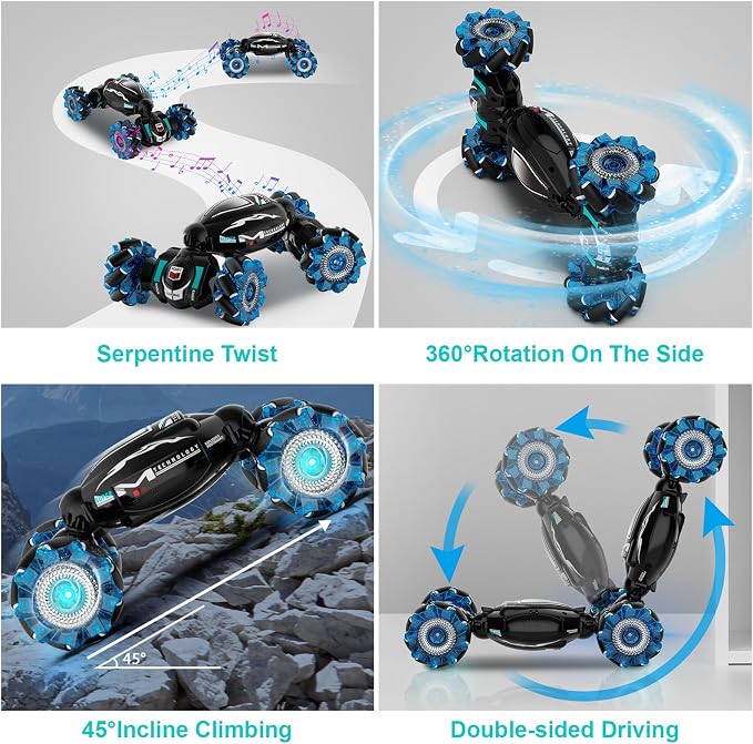 Fosgoit RC Cars, Gesture Sensing Stunt Car Toys for Boys Girls 6-12 Year Old, 2.4Ghz 4WD Hand Remote Control Toy 360° Rotate Transform Off-Road Drift with Lights Music, Birthday Xmas Gifts for Kids