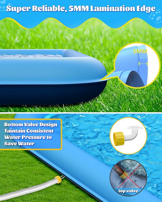 Raxurt Splash Pad, 130"- 98" Non-Slip Splash Pad for Kids and Dogs, Thickened Durable Square Dog Pool with Sprinkler Summer Outdoor Water Toys for Toddler Girls Boys Children Pet (Blue)