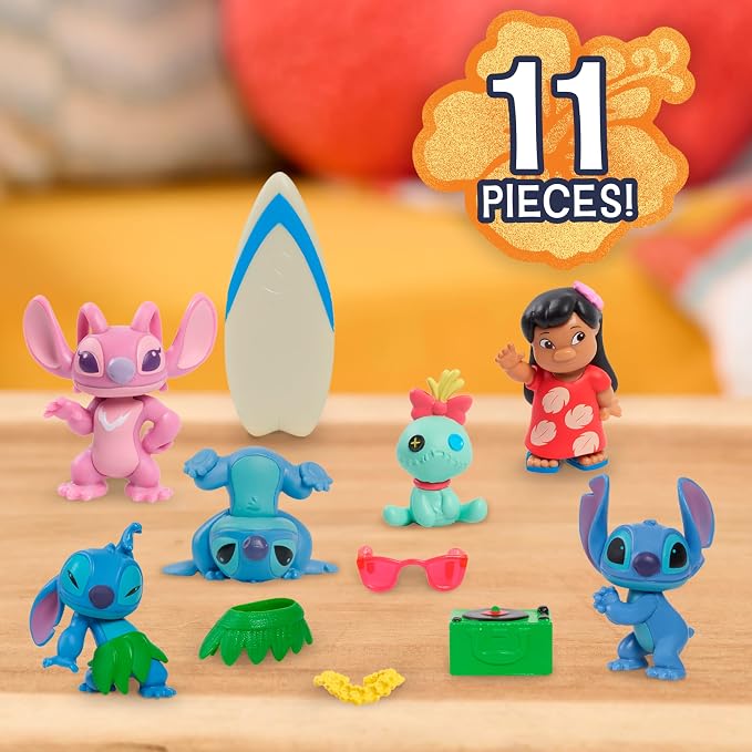 Disney Stitch Collectible Figure Set with Accessories, 11-Pieces, 2-inch Figurines, Collectible Toys, Home Decoration, Kids Toys for Ages 3 Up by Just Play