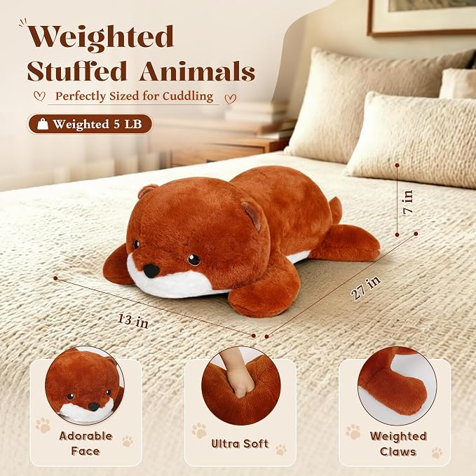 Wepop Weighted Otter Stuffed Animals, 5lbs Weighted Plush Toy Animal Huggable Pillow Plushie for Kids, Soft Otters Heavy Plushies Gifts for Adults