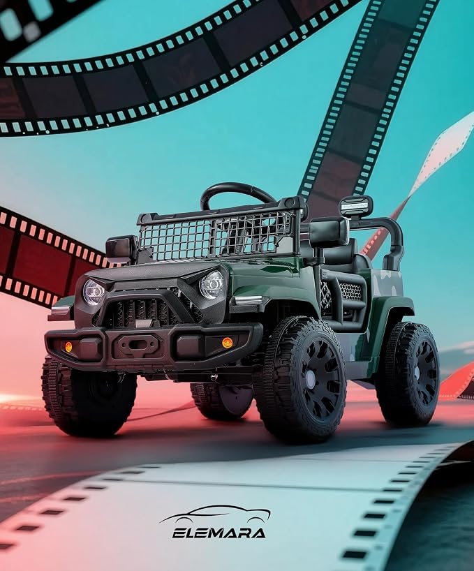 ELEMARA Ride On Car, Bluetooth Ride on Toys for Toddlers, 12V Kids Battery Powered Vehicles w/Remote, 3.5 mph Motorized Off-Road Truck, Electric Car for Kids w/3 Speeds,LED Lights- Olive