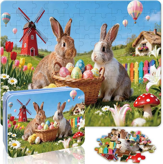 100 Pieces Puzzles for Kids Ages 4-8, Rabbit Educational Kids 100 Piece Puzzle, Children Jigsaw Puzzles Kids Puzzles, Educational Learning Puzzle Toys for Girls and Boys