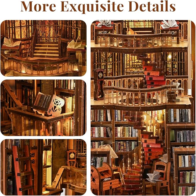CCCDF Book Nook Kit, DIY Miniature Dollhouse Library Booknook Kit for Adults and Teens, Tiny House Bookshelf Decor with LED Light, Gifts for Family and Friends (Abbey Library)
