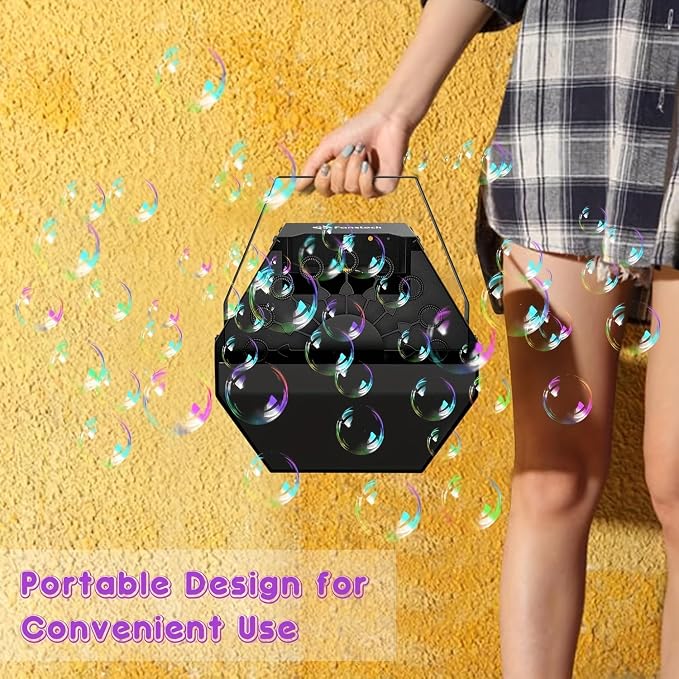 Fansteck Bubble Machine - Automatic Bubble Blower for Kids, Portable Metal Bubble Makers Big Bubbles, Plug-in Bubble Toys for Parties, Weddings, Indoor Outdoor (Black)