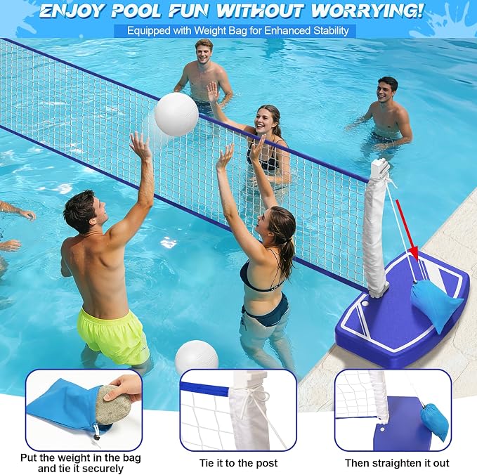 Pool Volleyball Net&Pool Basketball Hoop 2 in 1,Pool Toys Basketball Game with Weighted Base&Stand,2 Water Volleyball&2 Basketball and Pump,Summer Outdoor Family Party Pool Games for Kids Adults
