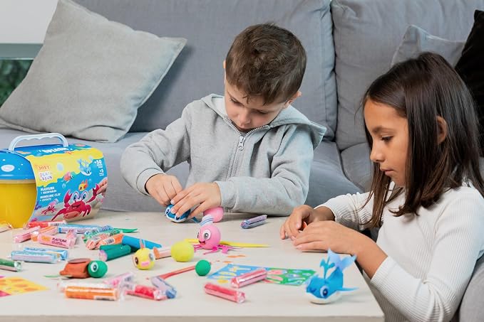 Jovi - Play&Fun Splash, Character kit for Children with Modeling Clay | Includes Cutouts, 24 Non-Drying Clay Sticks and Tools to Create Aquatic Animals, DIY Art for Kids
