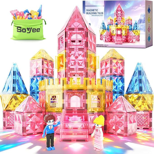 Soyee Diamond Magnetic Tiles Magnet Building Blocks - Princess Castle Toys for Girls & Boys Age 3-8 Birthday Present 5 6 7 8 9 10 Year Old Gifts for Kids Classroom