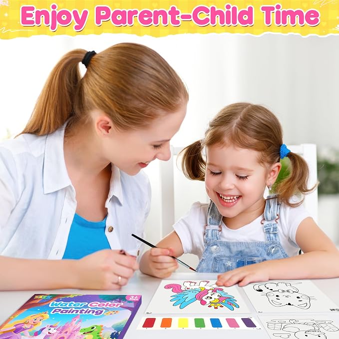 Paint with Water Coloring Books for Kids: 2 Pack Watercolor Painting Books Set for Ages Toddler Girl Boys 3 4 5 6 7 8 Year Old Birthday Gifts - Mess Free Drawing Activity Arts and Crafts Toys Kit