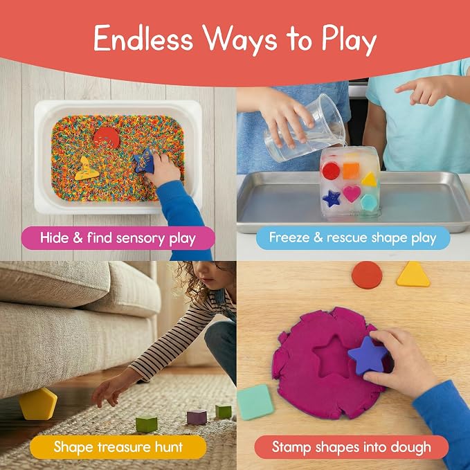 7 Days of Play Shape Puzzle for Kids, Sensory Bin Insert for Sensory Tables, Silicone Geometric Shapes, Wooden Fine Motor Learning Toy