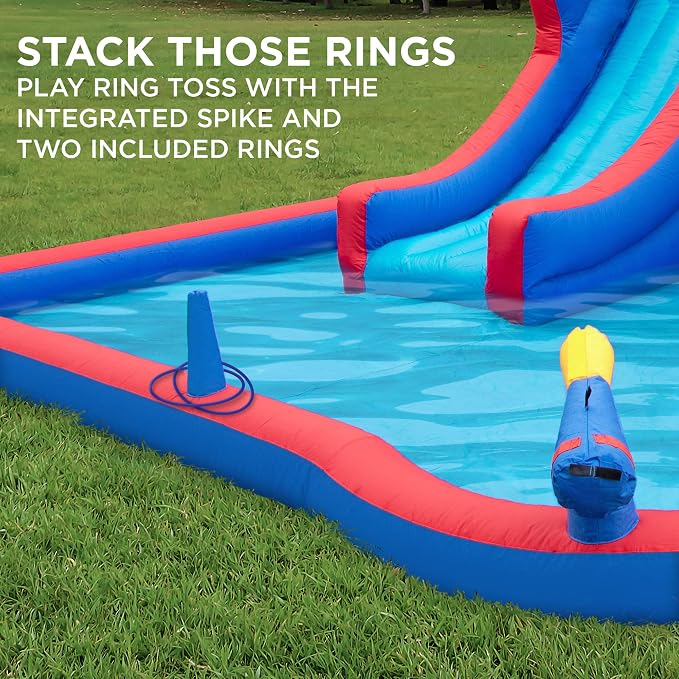 Sunny & Fun 2-in-1 Bounce & Blast Inflatable Water Slide Park – Heavy-Duty for Outdoor Fun - Climbing Wall, Slide, Bouncer, Tunnel & Splash Pool – Easy to Set Up, Included Air Pump & Carrying Case