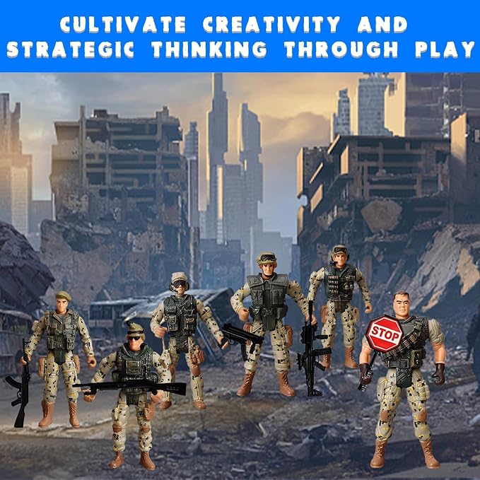 Military Soldier Action Figures, 6Pcs Military Soldier Toys for Boys 3 4 5 6 7+ Year Old, 4-Inch Toy Figure & Playsets with Weapon Accessories, Cake Topper
