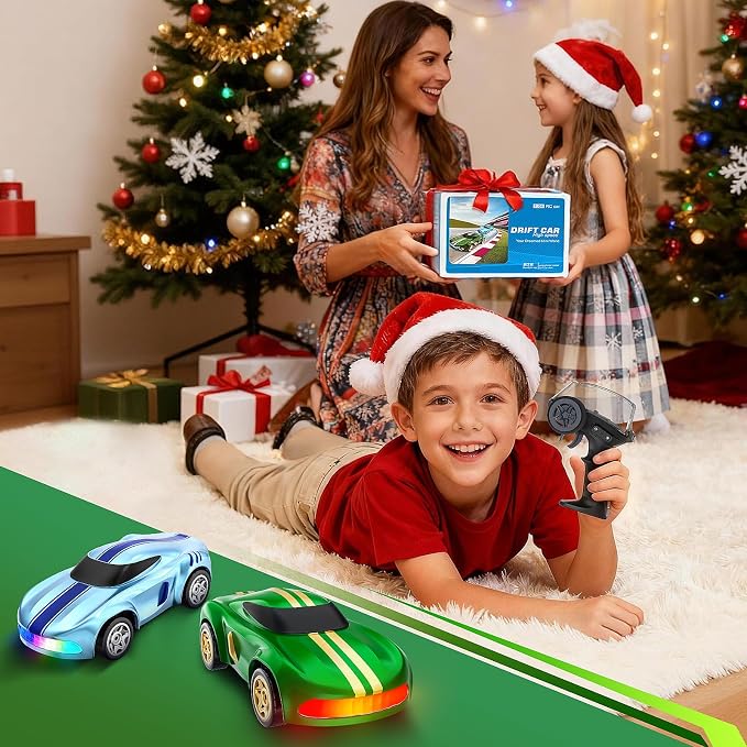 RC Drift Car, 1/64 Mini Drift RC Cars 4WD Micro Remote Control Car with LED Lights and Speed Switch, Cars Toys for Adults Kids Boys Age 6 7 8-12, Green