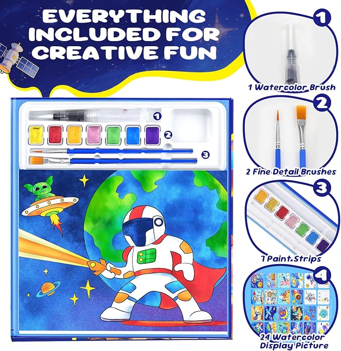 CHICAUP Paint with Water Coloring Books for Kids, Watercolor Paint Set Painting Activity for Kids Ages 3-5 4-8, Arts Crafts Drawing Gift Toy for Boy Girl (Dark Blue)