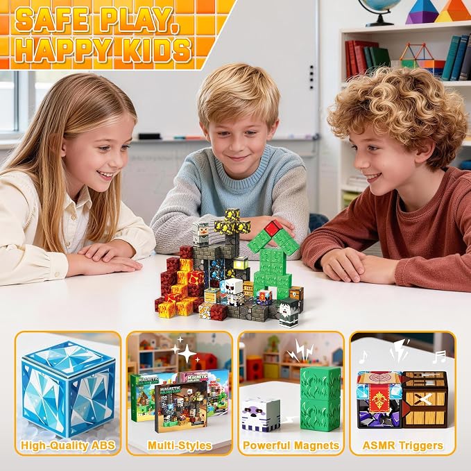 Magnetic Blocks, 100PCS Magnetic Building Blocks for Kids 4-8, Sensory Toy for STEM Constructions Magnetic Cubes for Boys Girls Age 3+, Holiday Birthday Gifts