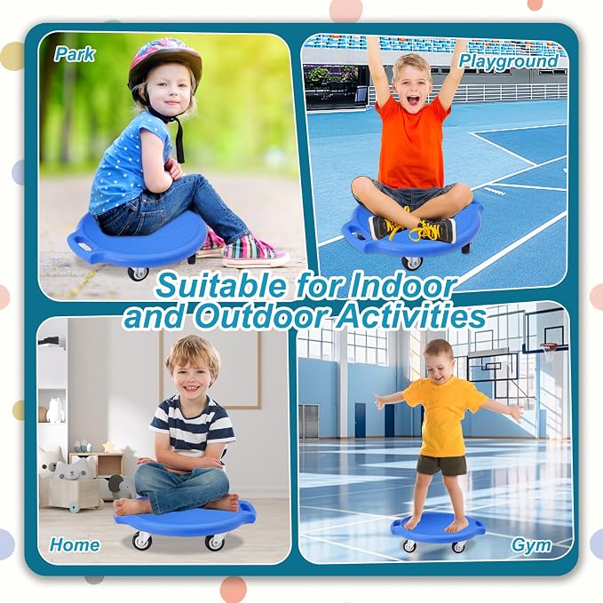 Sports Scooter Board with Handles Sitting Scooter Board with Universal Wheels Manual Sport Scooters Plastic Casters Floor Scooter Board for Gym Physical Education Equipment Indoor Outdoor